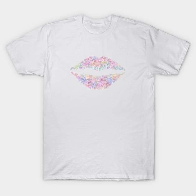 Lips Woman Silhouette Shape Text Word Cloud T-Shirt by Cubebox